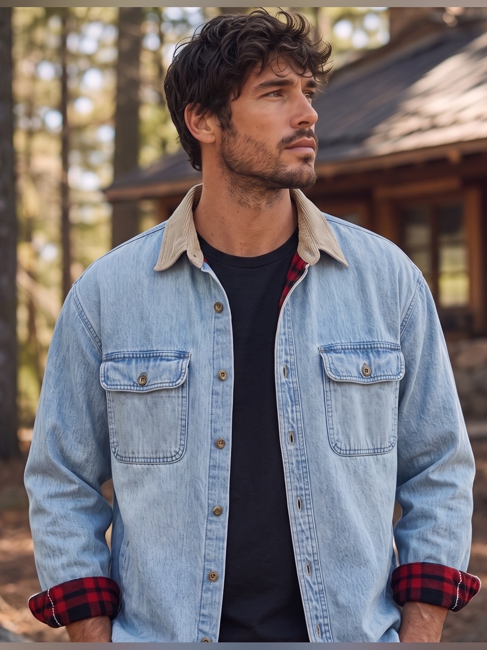VINTAGE HERRINGBONE NATURALS Fleece Lined Denim Shacket